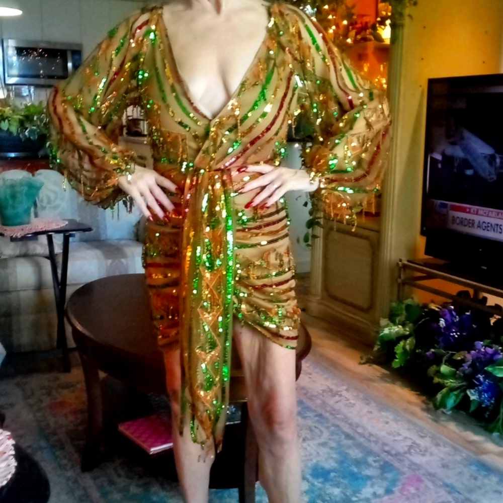 Green/Tan sequined dress by CBR dice small